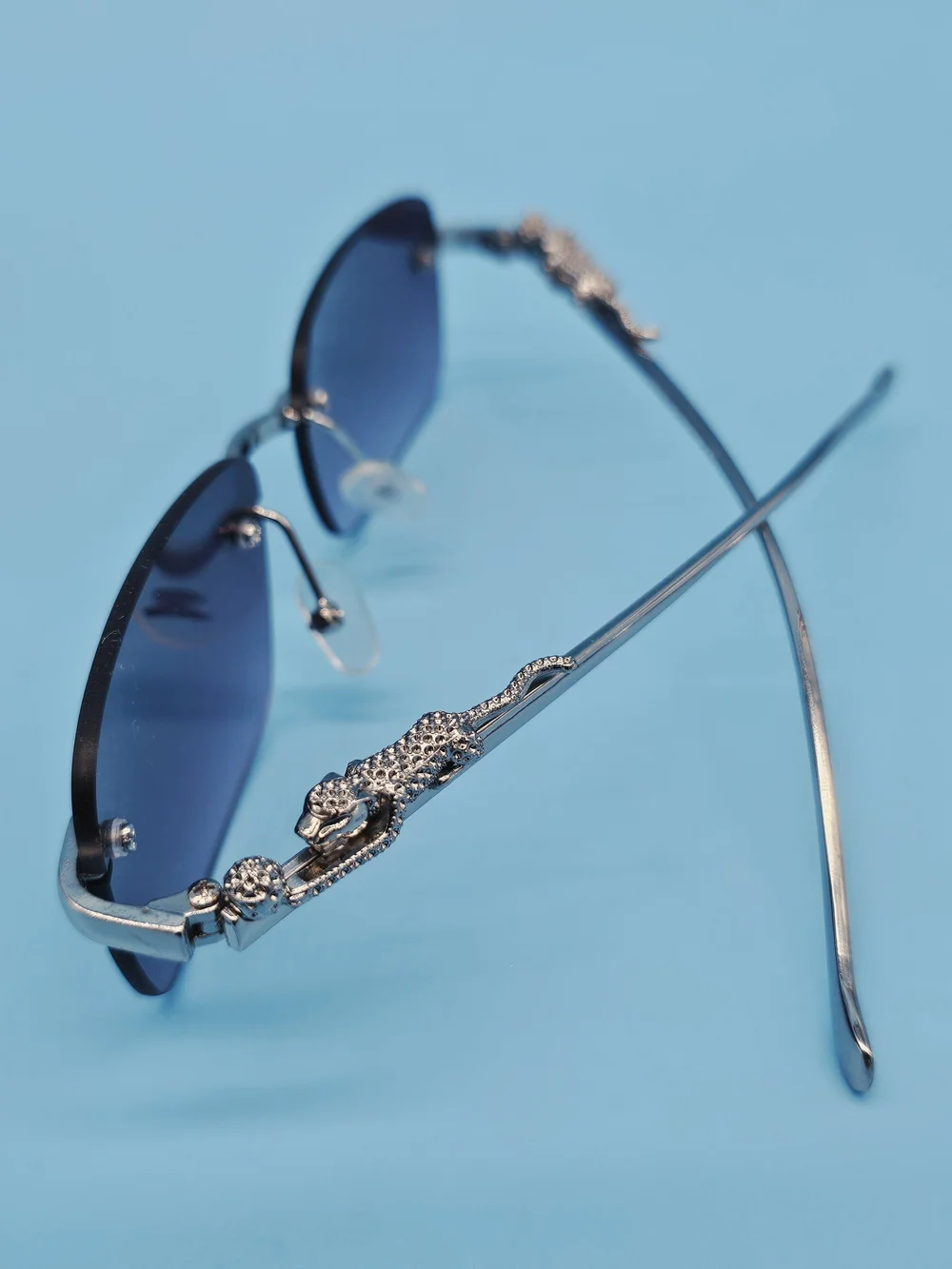 Men's Silver Sunglasses with Blue Lenses